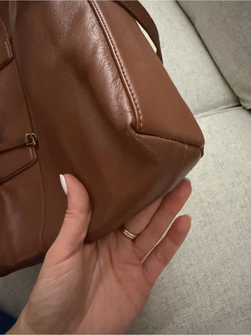 Woven Leather Satchel Bag - Brown